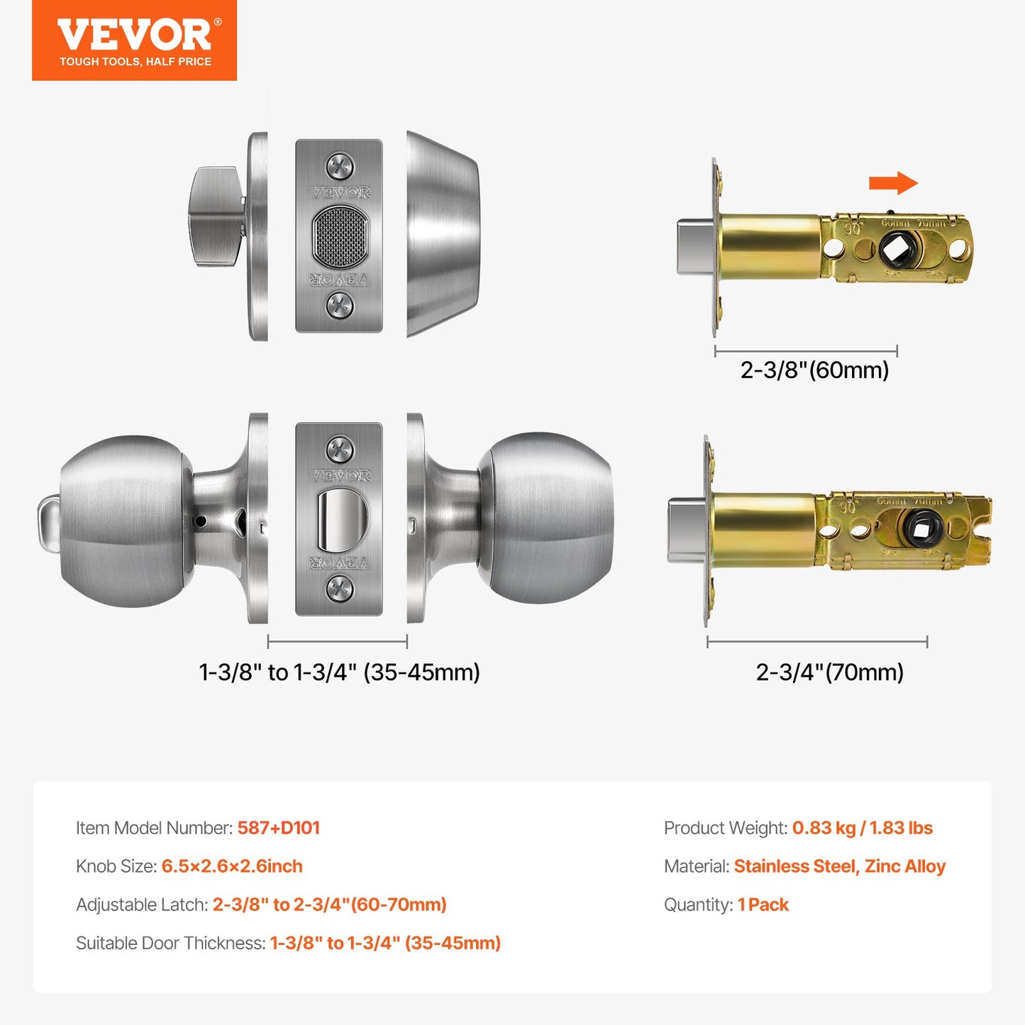 Door Knob and Deadbolt Set, Satin Nickel Entry Door Knob and Single Cylinder Deadbolt Combo Pack, Fit for 1-3/8" to 1-3/4" Door Thickness, Door Lockset with Deadbolt for Entrance and Front Door