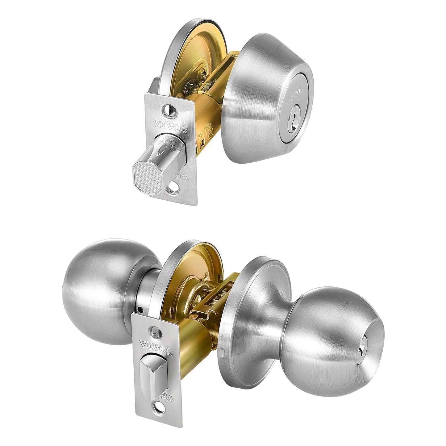 Door Knob and Deadbolt Set, Satin Nickel Entry Door Knob and Single Cylinder Deadbolt Combo Pack, Fit for 1-3/8" to 1-3/4" Door Thickness, Door Lockset with Deadbolt for Entrance and Front Door
