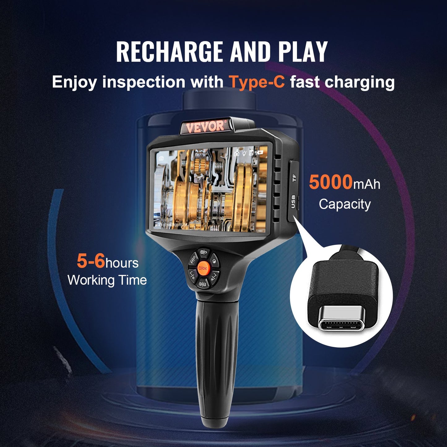 Triple Lens Borescope, 5" IPS Screen Inspection Camera with Lights, 8X Zoom 1080P HD Split Screen, 10 LED Lights Scope Endoscope Camera for Automotive, Plumbing(16.5FT Cable, 32GB Card)