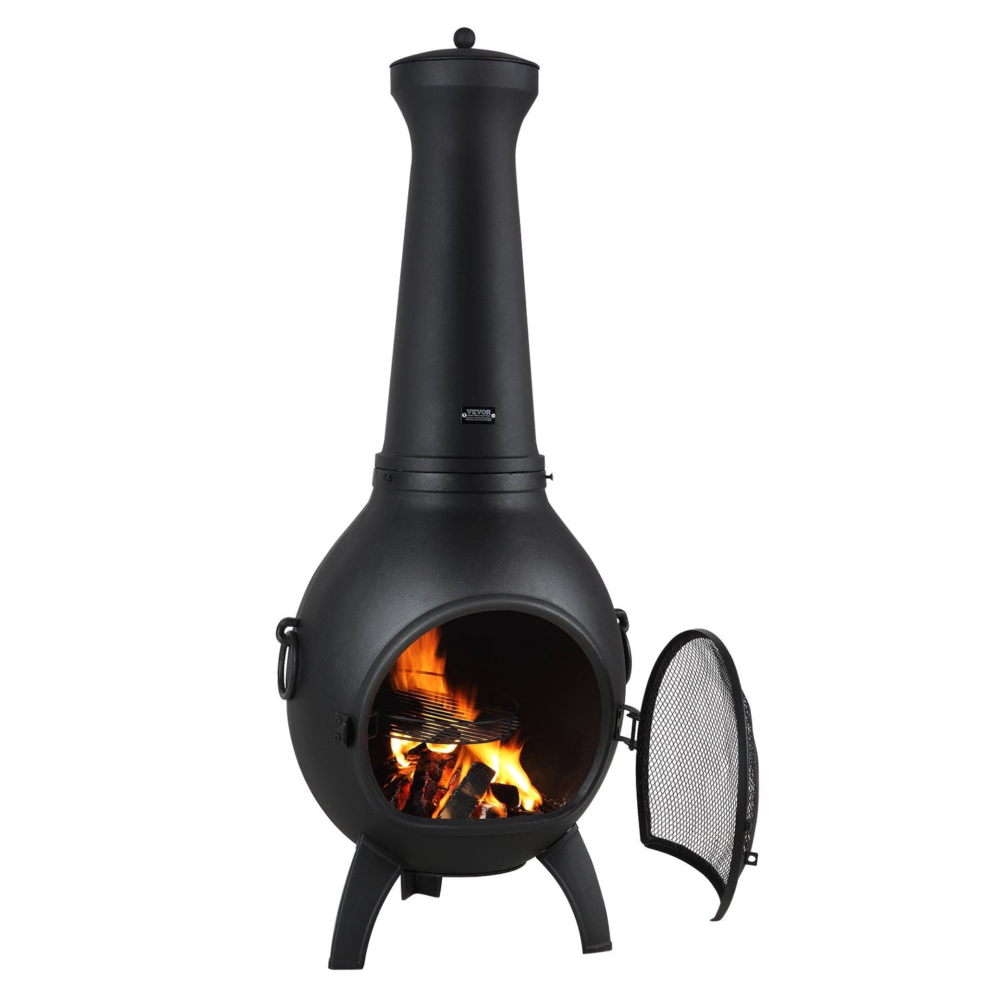 22 Zoll Chiminea Outdoor-Aluminiumkamin mit Grillnetz und Kaminstein