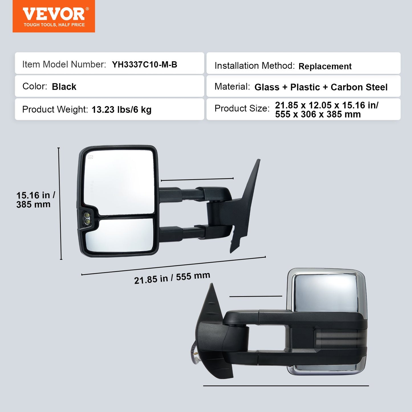 Towing Mirrors, Left & Right Pair Set for Chevrolet Silverado (2007-2014)/GMC/Cadillac, Power Heated Tow Mirror with Signal Light, Manual Controlling Telescoping Folding, Heating Defrost, Silver