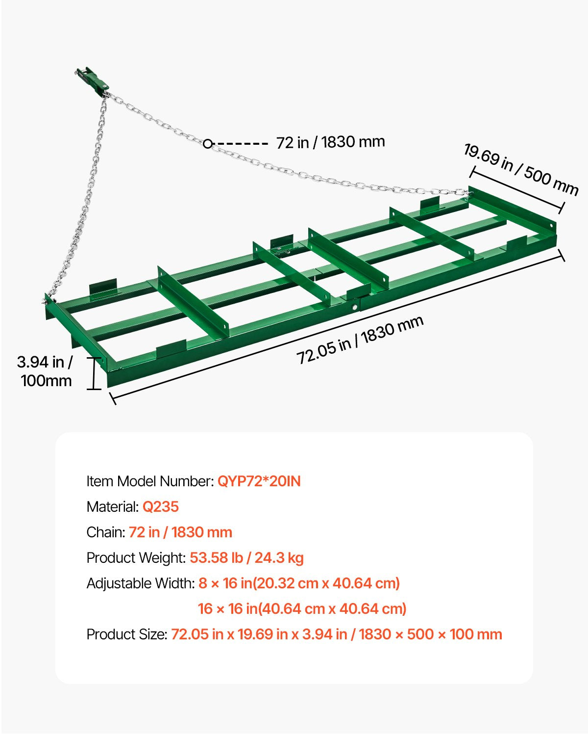 Drag Harrow 6 ft Heavy Duty Tow Behind Drag Harrow Driveway Grader Rake