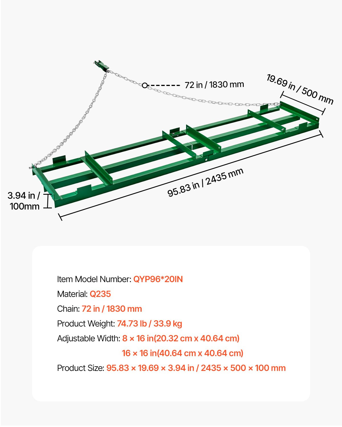 Drag Harrow 8 ft Heavy Duty Tow Behind Drag Harrow Driveway Grader Rake
