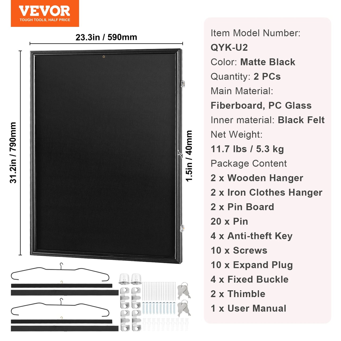 2PCs Jersey Display Frame Case, 23.3x31.2x1.5 in, Large Lockable Sport Jersey Shadow Box with 98% UV Protection PC Glass and Hangers, for Baseball Basketball Football Hockey Shirt and Uniform