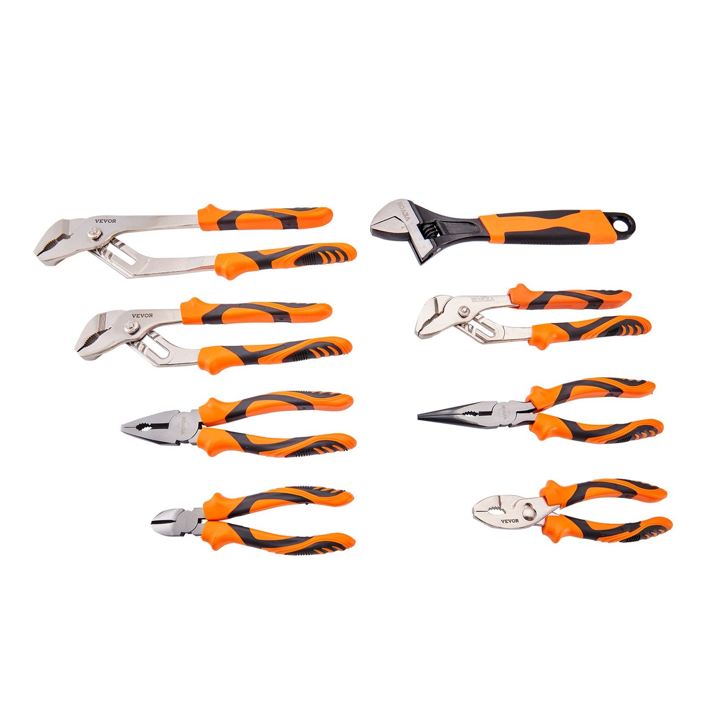 8-Piece Pliers Set, High Carbon Steel, 12"/10"/8" Groove Joint Pliers, 8" Linesman's Pliers, 6" Slip Joint Pliers, 8" Long Nose Pliers, 6" Diagonal Cutter, 10" Adjustable Wrench, and Tool Bag