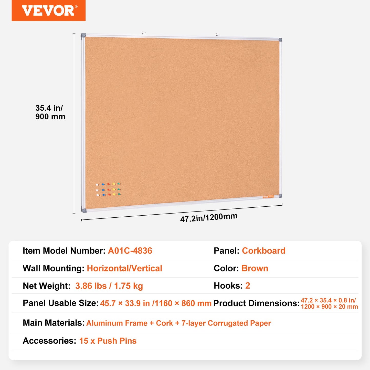 48"x36" Large Cork Board – Wall-Mounted Bulletin Board with Pin Board – Perfect for School, Home, Office