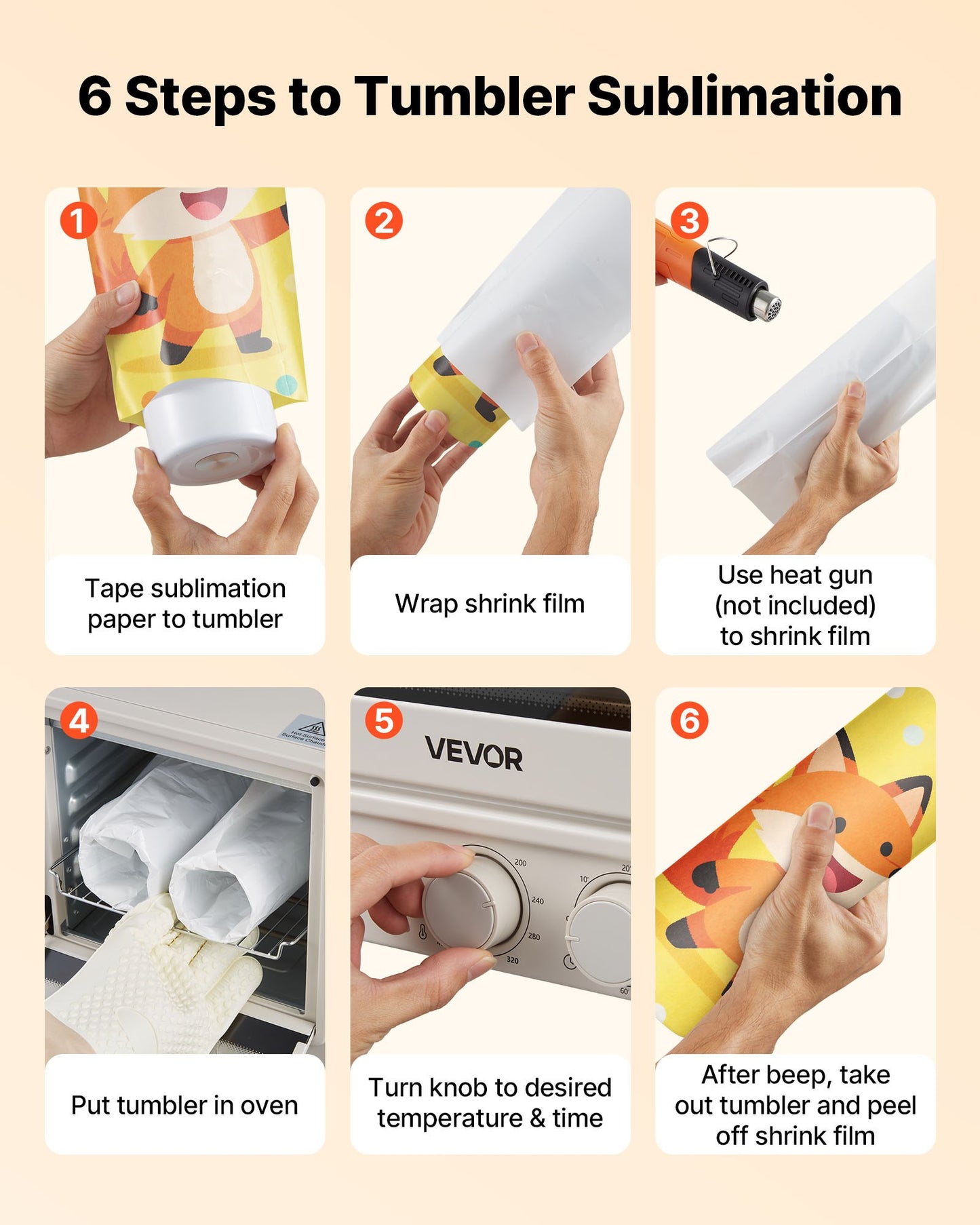 Sublimation Oven Machine, 13 Qt, Fits 20oz Tumblers, with 50 Shrink Films, 1 Tape and 2 Heat Gloves, Oven for Sublimation Blank Tumblers, Mugs, Bowls, Off-White