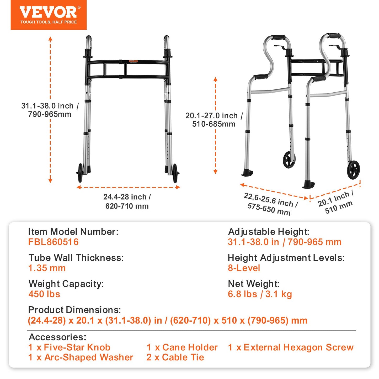 Folding Walker on Wheels, 3-in-1 Stand-Assist Folding Walkers with Adjustable Height and Width, Lightweight Aluminum | Front Wheeled Mobility Aid for Elderly Handicapped Disabled, Up to 350LBS