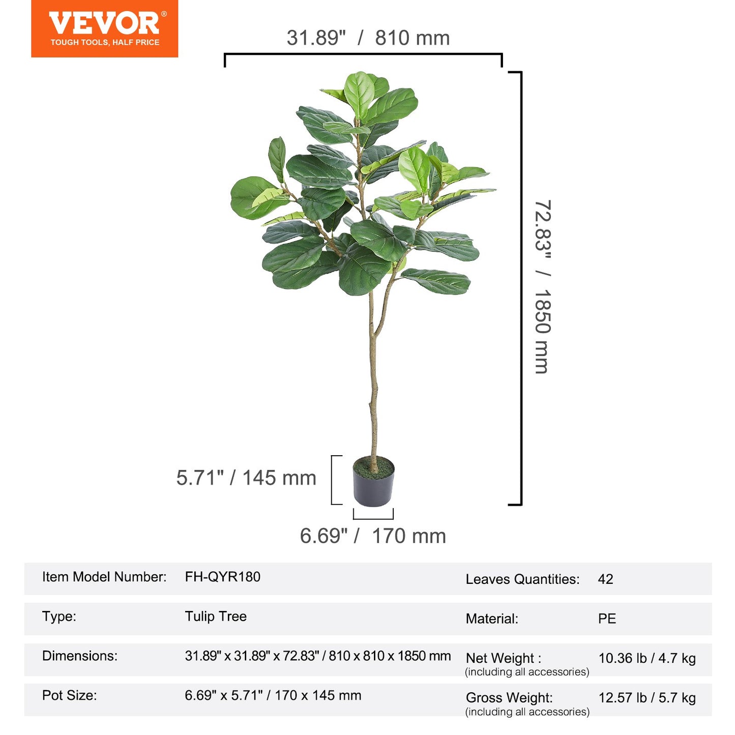 Artificial Fiddle Leaf Fig Tree, 6 FT, Secure PE Material & Anti-Tip Tilt Protection Low-Maintenance Faux Plant, Lifelike Green Fake Potted Tree for Home Office Warehouse Decor Indoor Outdoor
