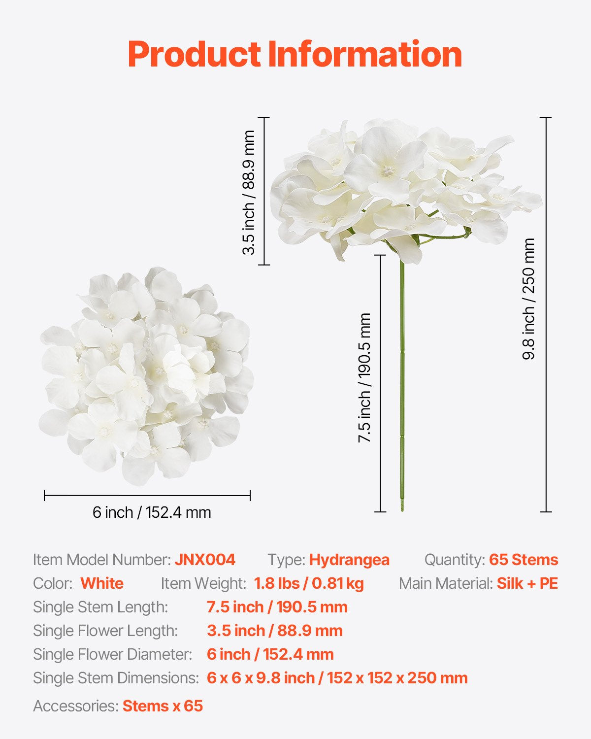 Artificial Flowers, 65 pcs Real Looking White Silk Fake Hydrangea Bulk, White Faux Bridal Shower with Stems for DIY Wedding Bouquets, Home Centerpieces Arrangements, Party Tables Decorations