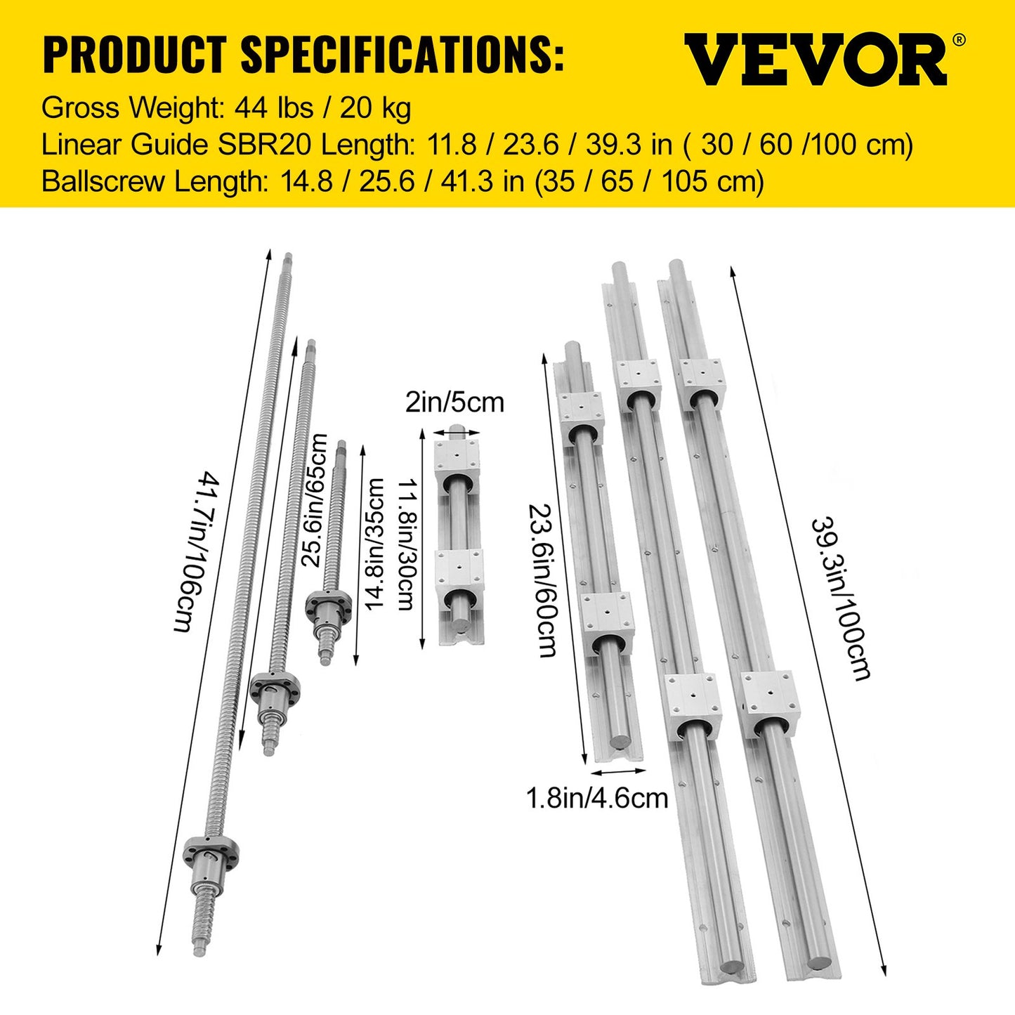 Linear Rail, Ballscrew x 3, RM1605-350mm 650mm 1050mm x 2 Linear Rail Support, 12 CNC Kit Linear Shaft Optical Axis