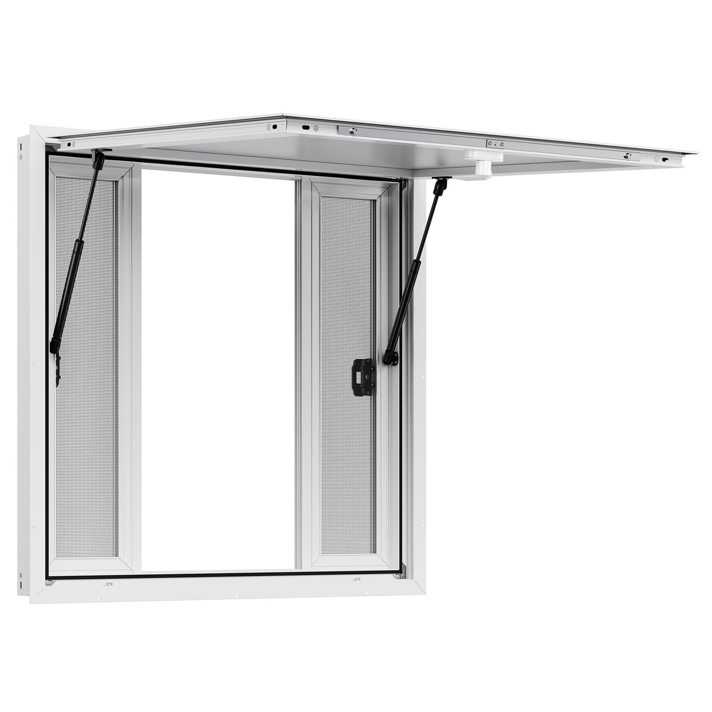 Concession Window 36x36 in, Aluminum Alloy Service Window for Food Truck, Up to 85 Degrees Stand Serving Window with 4 Sliding Windows, Awning Door, and Drag Hook, for Concession Trailers