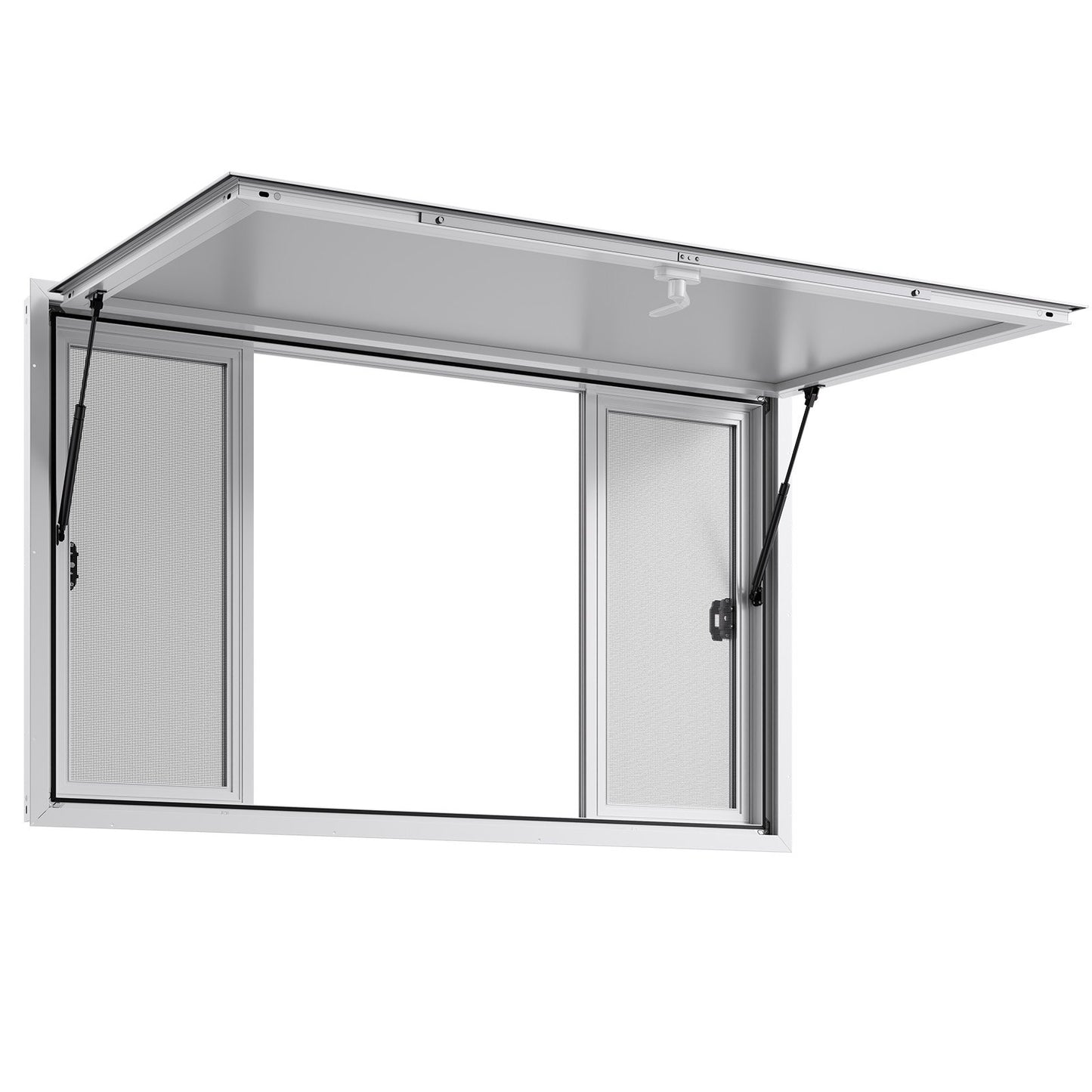 Concession Window 60x36 in, Aluminum Alloy Service Window for Food Truck, Up to 85 Degrees Stand Serving Window with 4 Sliding Windows, Awning Door, and Drag Hook, for Concession Trailers