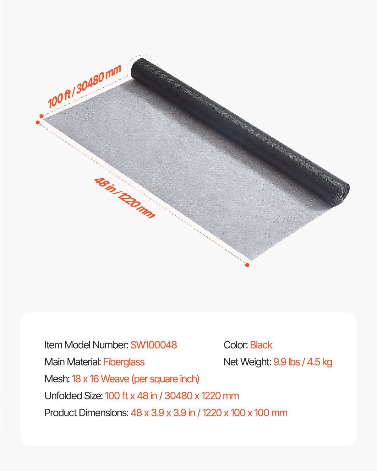 Window Screen Replacement, 100 ft × 48 in Window Screen Mesh, DIY Adjustable Fiberglass Screen Mesh - Durable, Washable & Easy to Install, Window Screen Repair Kit for Patio Porch Door Windows