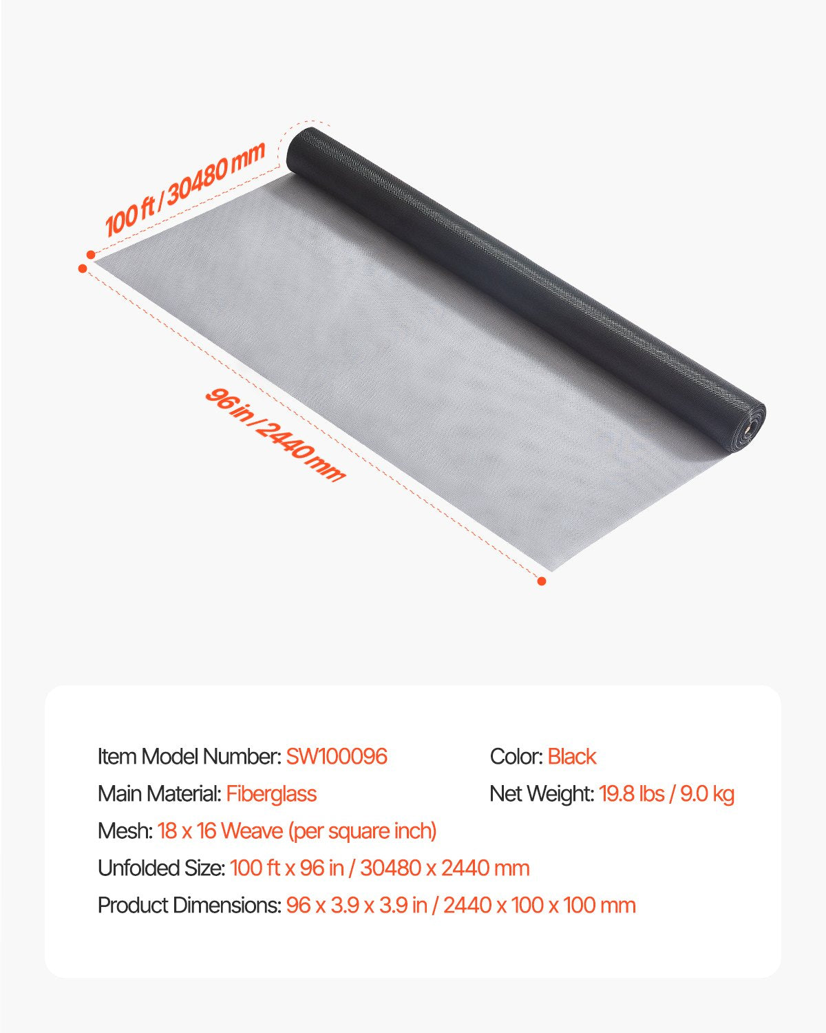 Window Screen Replacement, 100 ft × 96 in Window Screen Mesh, DIY Adjustable Fiberglass Screen Mesh - Durable, Washable & Easy to Install, Window Screen Repair Kit for Patio Porch Door Windows