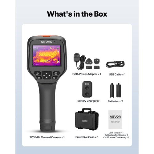 Värmekamera, 384 x 288 IR-upplösning, Handhållen värmekamera med 5MP visuell kamera, 30Hz uppdateringsfrekvens infraröd bildskärm med 3,5-tums pekskärm, -4°F till 1022°F, WIFI-stöd | EU