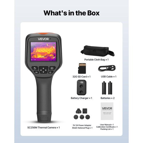 Värmekamera, 256 x 192 IR-upplösning, Handhållen värmekamera med 2MP visuell kamera, 25Hz uppdateringsfrekvens infraröd bildskärm med 3,5-tums pekskärm, -4°F till 1022°F, WIFI-stöd | EU