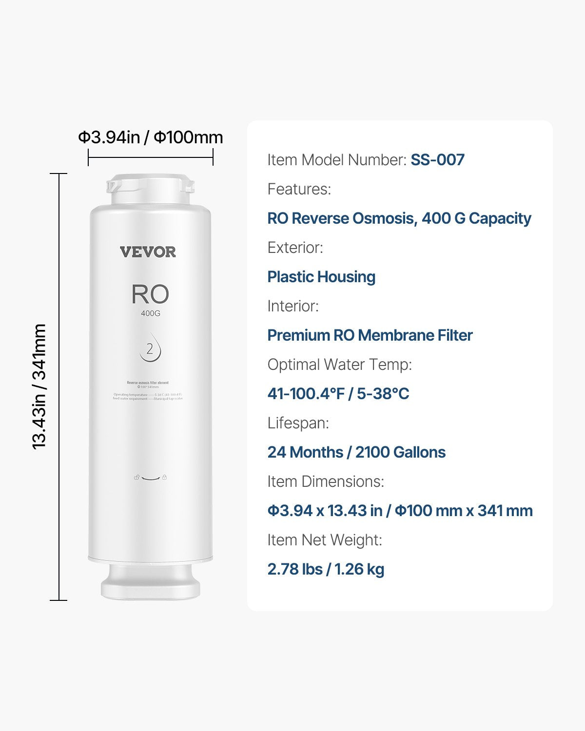 Reverse Osmosis System, 400 GPD 9-stage Reverse Osmosis Water Filter Replacement, RO Filter Cartridge for 24 Months, Reduces Lead, Chlorine, Rust, Compatible with SS-001 Under Sink Water Filter