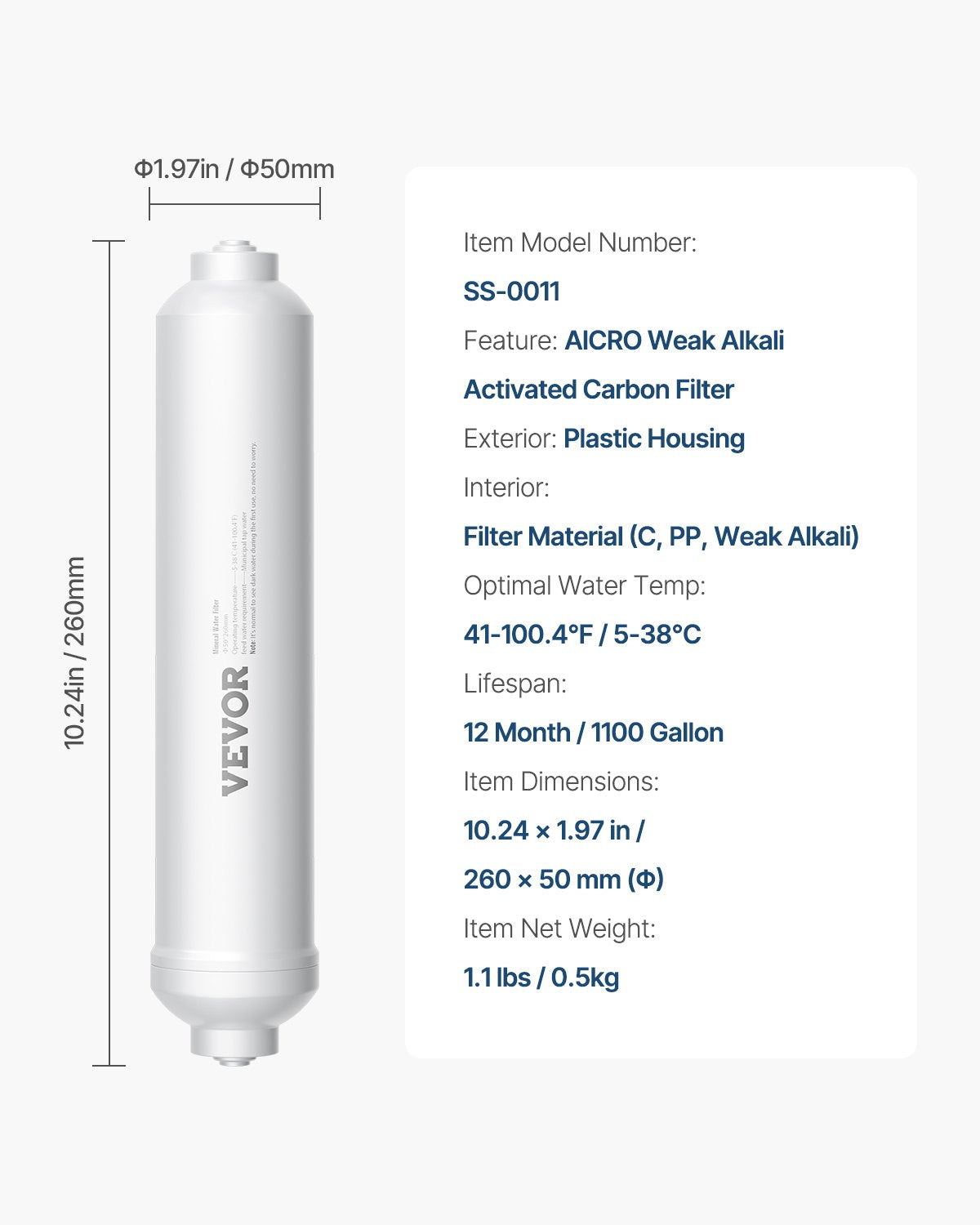 Remineralization Filter, 1100 Gallons Remineralization Water Filter Replacement, 1/4" Quick Connect Mineral Filter, Restore Essential Minerals for Water Purifier, Under Sink Water Filter System