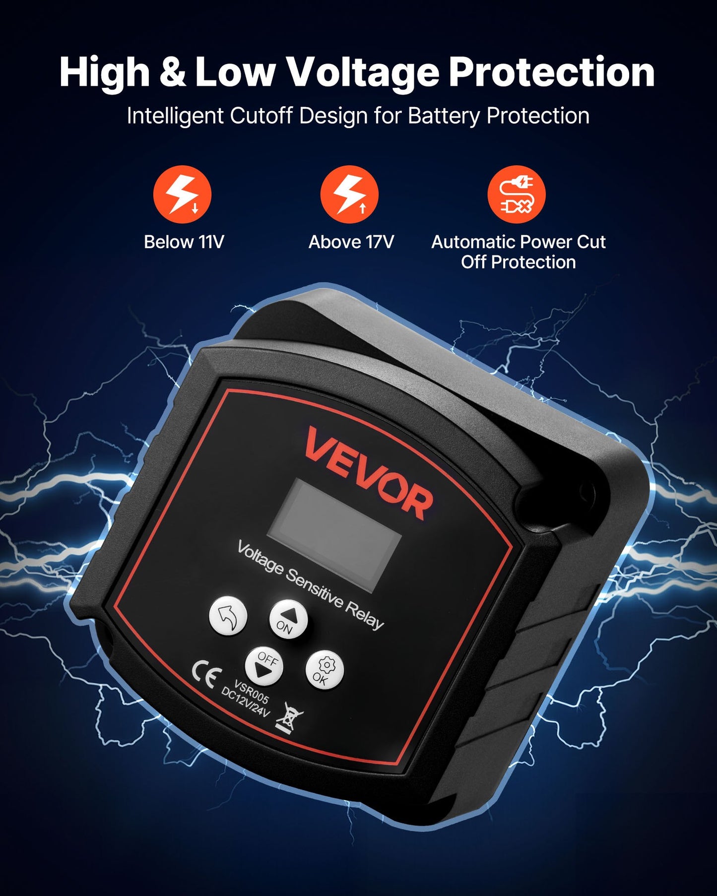 Dual Battery Isolator, 12V 300 Amp, Manual and Automatic VSR Voltage Sensitive Relay with LCD Screen, Smart Battery Isolator for Lithium & Lead-Acid Batteries, for Car Truck RV UTV ATV Boat