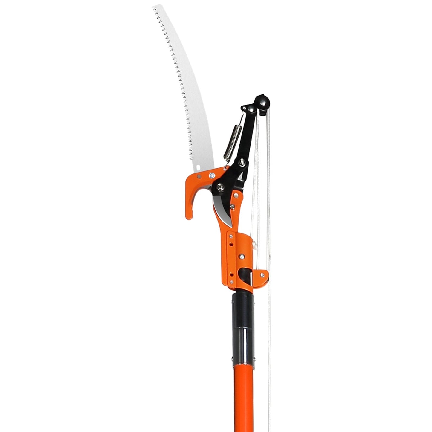 Manual Pole Saw, 7.3-27 ft Extendable Tree Pruner, Sharp Steel Blade and Scissors High Branches Trimming, Branch Trimmer with Lightweight 8 Fiberglass Handles, for Pruning Palms and Shrubs