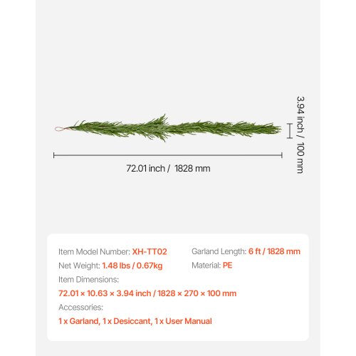 Künstliche Norfolk-Weihnachtsgirlande, 1,8 m, Kaminsims-Weihnachtsdekoration | EU