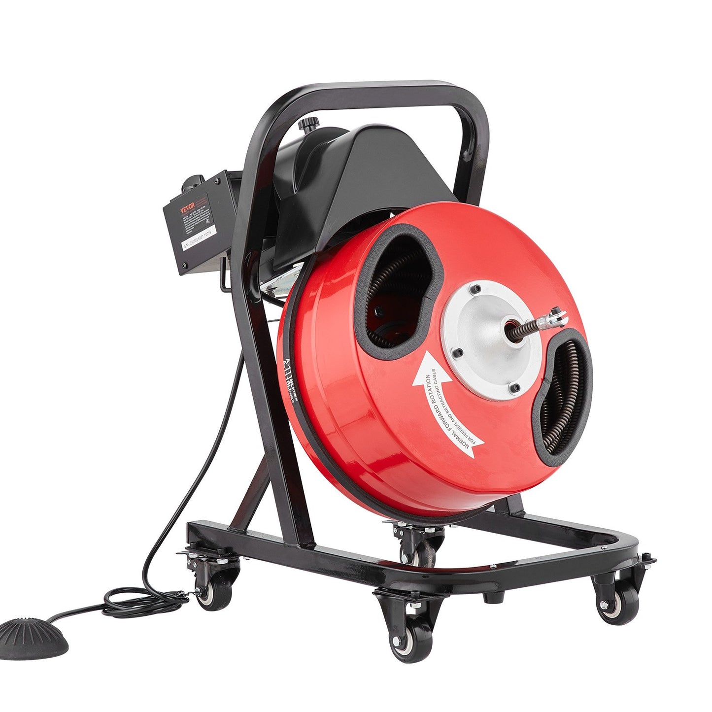 Sewer Cleaning Machine 50FT x 1/2 Inch Manual Feeding Worm Auger with Wheels