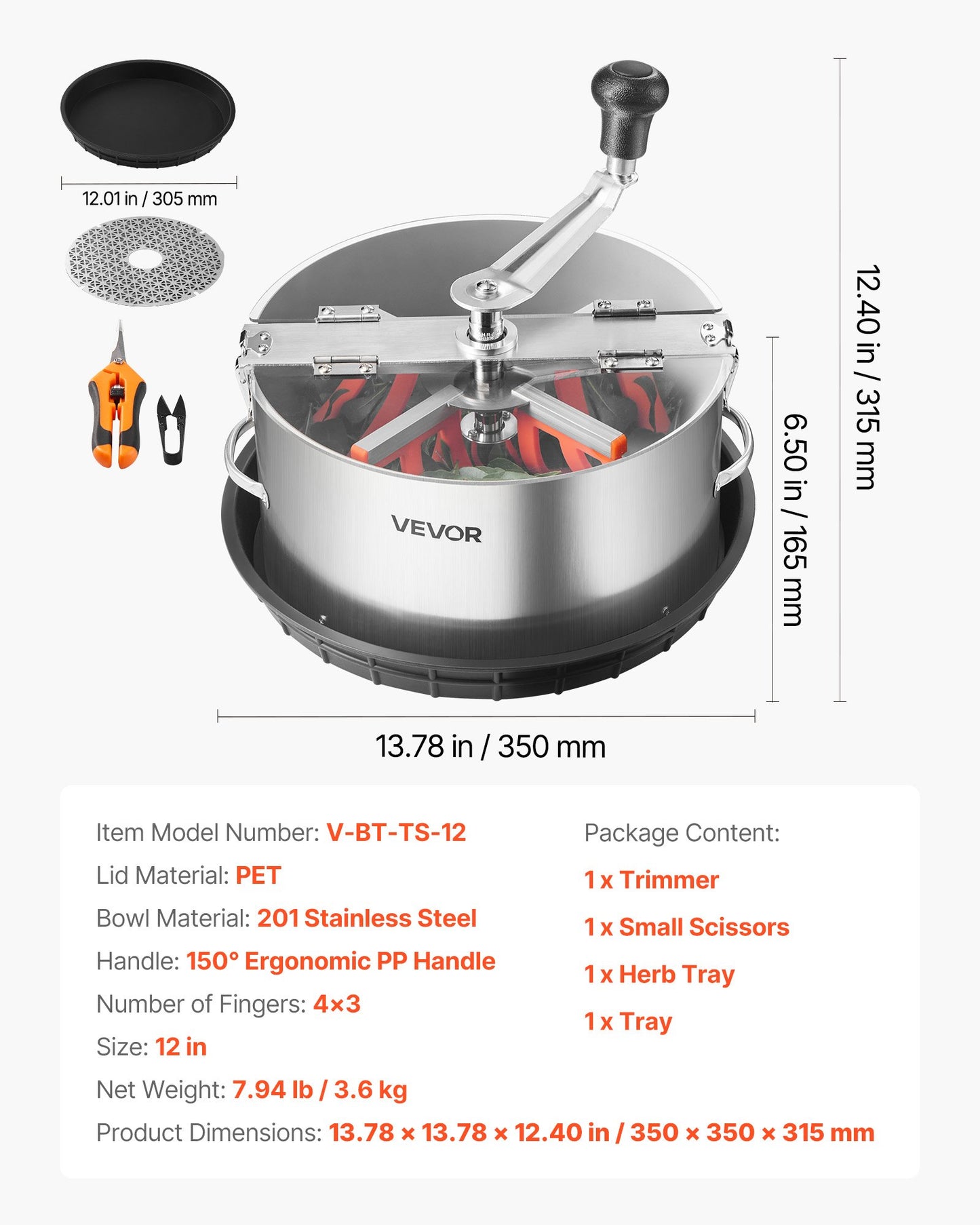 Manual Bud Leaf Trimmer, 12 in Reaper Bowl Bud Trimmer with Stainless Steel Blades, Visual Cutting , Wet & Dry Hydroponic Cutting Machine with Tray, Twisted Spin Cut for Plant Buds Flowers