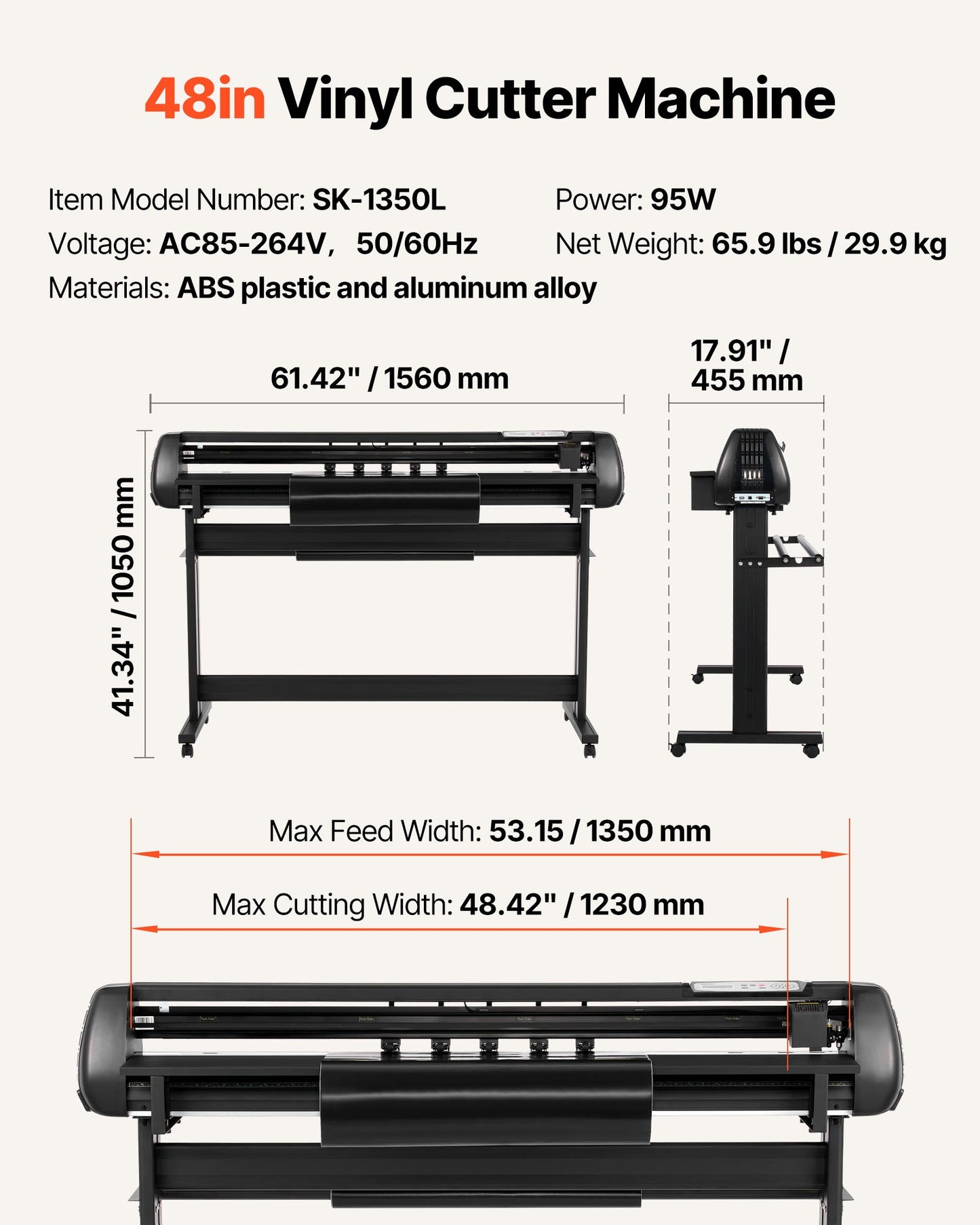 Vinyl Cutter Machine, 53 inch Max Feed Width, Dual Blades, Adjustable Force and Speed, LED Display, Vinyl Plotter Cutter Printer Bundle with Sticker Sheets, Transfer Film, Signmaster Software