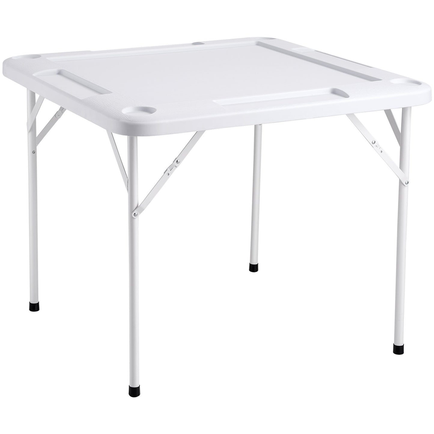 Mahjong-Tisch für 4 Spieler, klappbarer Kartentisch und 4 Getränkehalter, Chip-Tabletts, Weiß