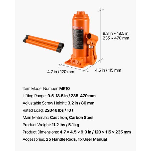 Hydraulischer Wagenheber, 10 Tonnen (22046 lbs), Autoreparatur | EU