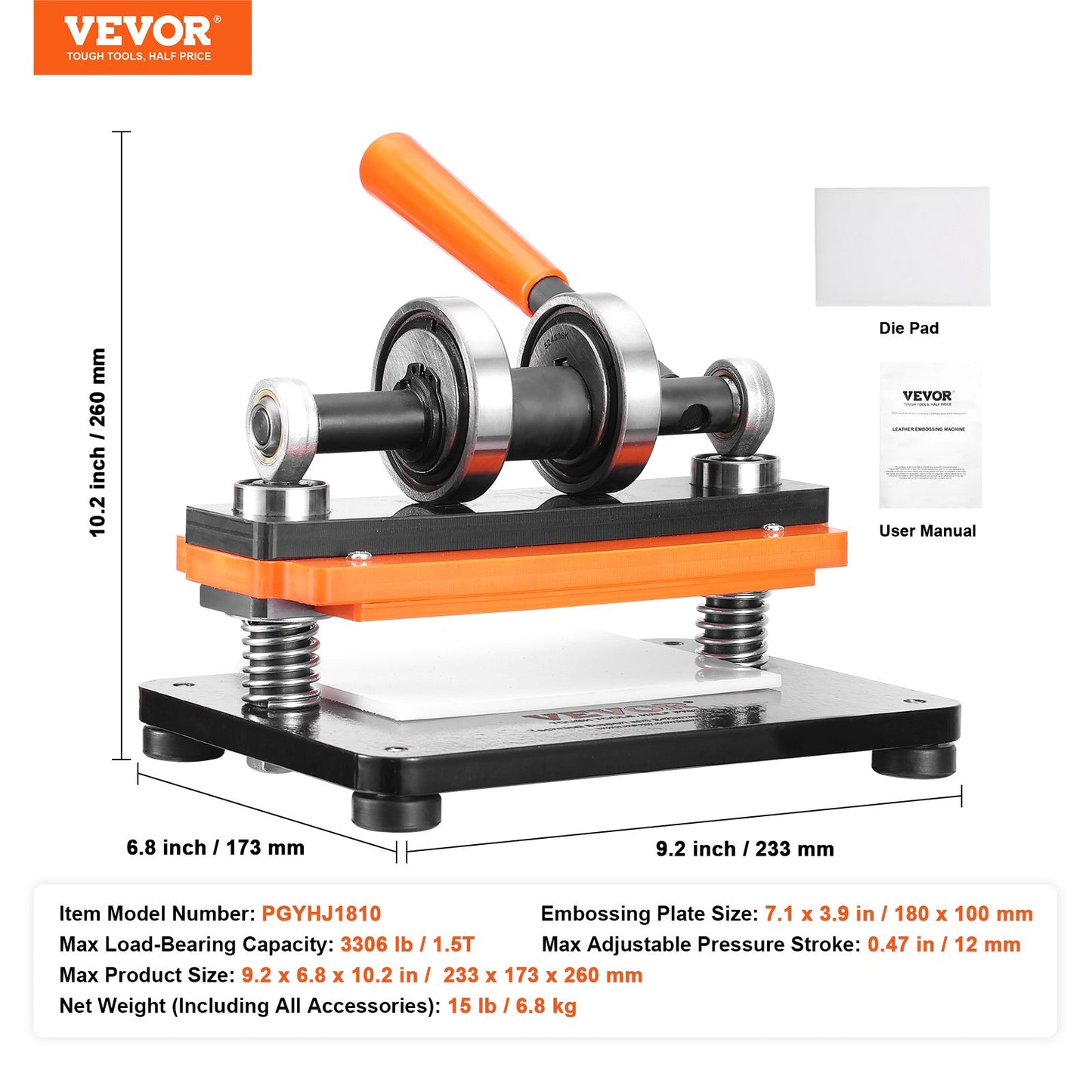 Leather Cutting Machine, 7.1 x 3.9 in Embossing Plate Manual Die Cutter, 0.47 in Pressure Stroke Dual Guide Shafts Die Cut Machine, Leather Embossing Machine for Various of Materials