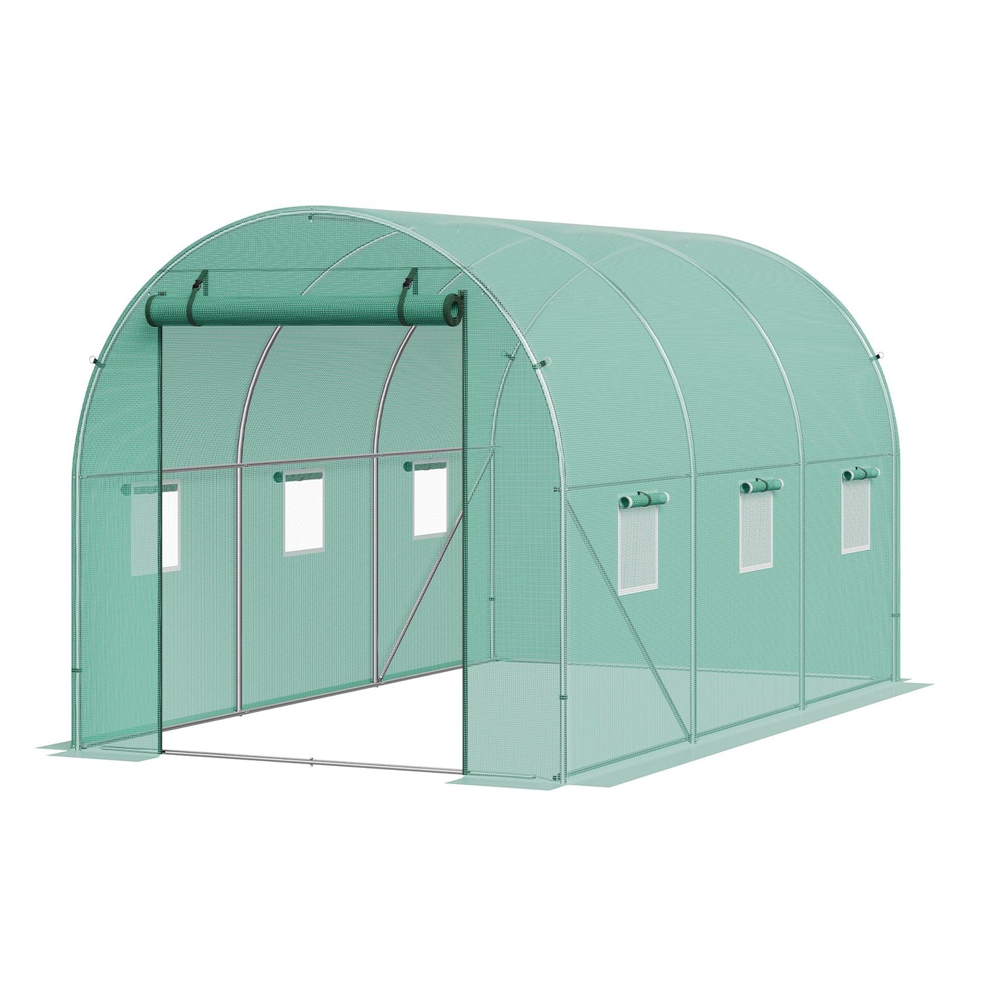 Walk-in Tunnel Greenhouse 11.32x6.4x6.3ft Galvanized Frame PE Cover Green