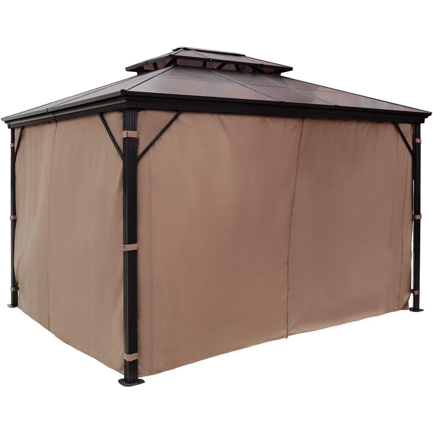 Patio Gazebo 10x12ft Hardtop Gazebo Gazebo with Mosquito Net Outdoor Gazebo Patio Tent Garden Awnings Replacement Canopy Double Roof Gazebo For Patios Garden Home Lawn Brown