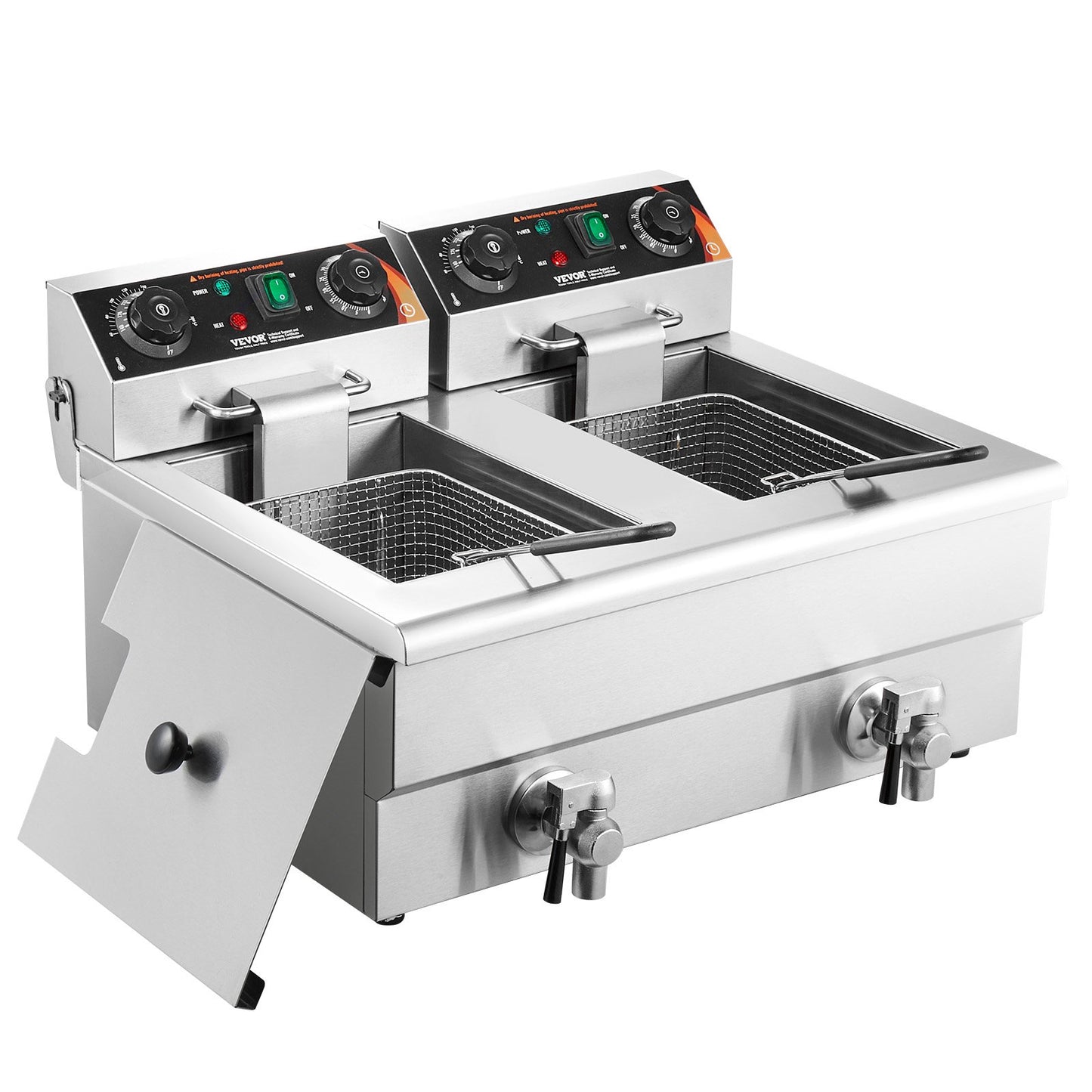 Commercial Deep Fryer, Dual Tank 3000W Electric Countertop Fryer with Basket, 2 x 11.6Qt/11L Double Stainless Steel Oil Fryer with Oil Filtration, Time & Temp Control, for Kitchen Restaurant Use