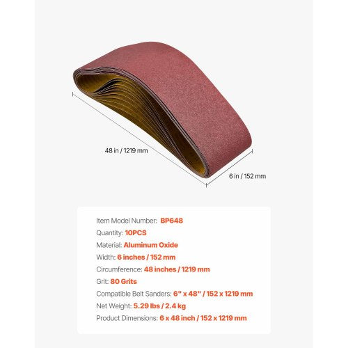 slipband, 152 mm x 1219 mm bandslipband, 10 st 80 grit aluminiumoxid för träbearbetning, stål, aluminium, icke-järnmetaller | EU