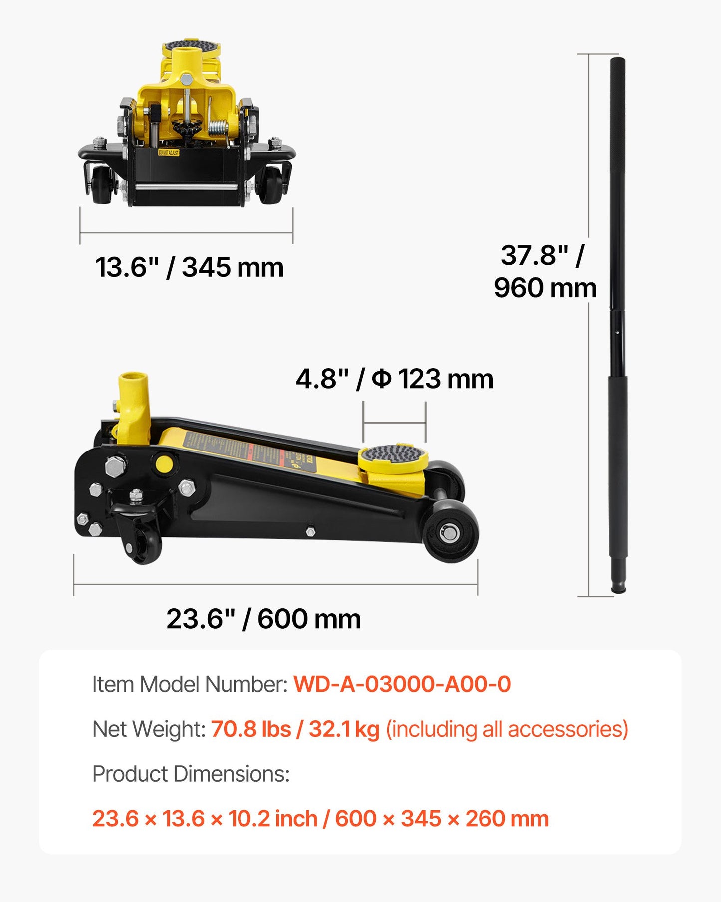 Floor Jack, 3 Ton Low Profile Floor Jack, Heavy-duty Steel Racing Floor Jack with Single Piston Quick Lift Pump, Floor Jack Lifting Range 5.12"-20"