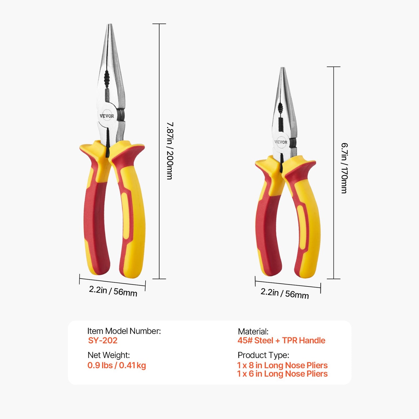 2-Piece Needle Nose Pliers, 8 in Long Needle Nose Plier and 6 in Small Needle Nose Plier, 45 Steel and TPR Handle, for Wire Wrapping, Handmade Craft, Jewelry Making Supplies, Repairing