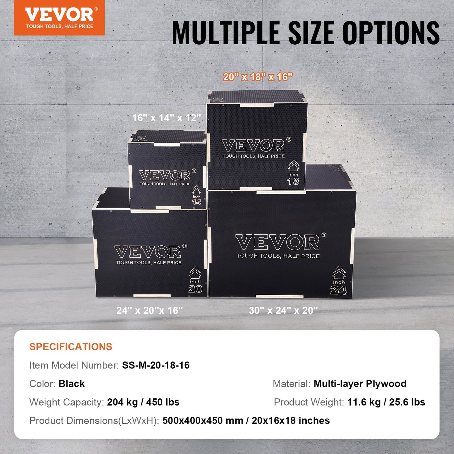 3 in 1 Plyometric Jump Box, 20/18/16 Inch Wooden Plyo Box, Platform & Jumping Agility Box, Anti-Slip Fitness Exercise Step Up Box for Home Gym Training, Conditioning Strength Training, Black
