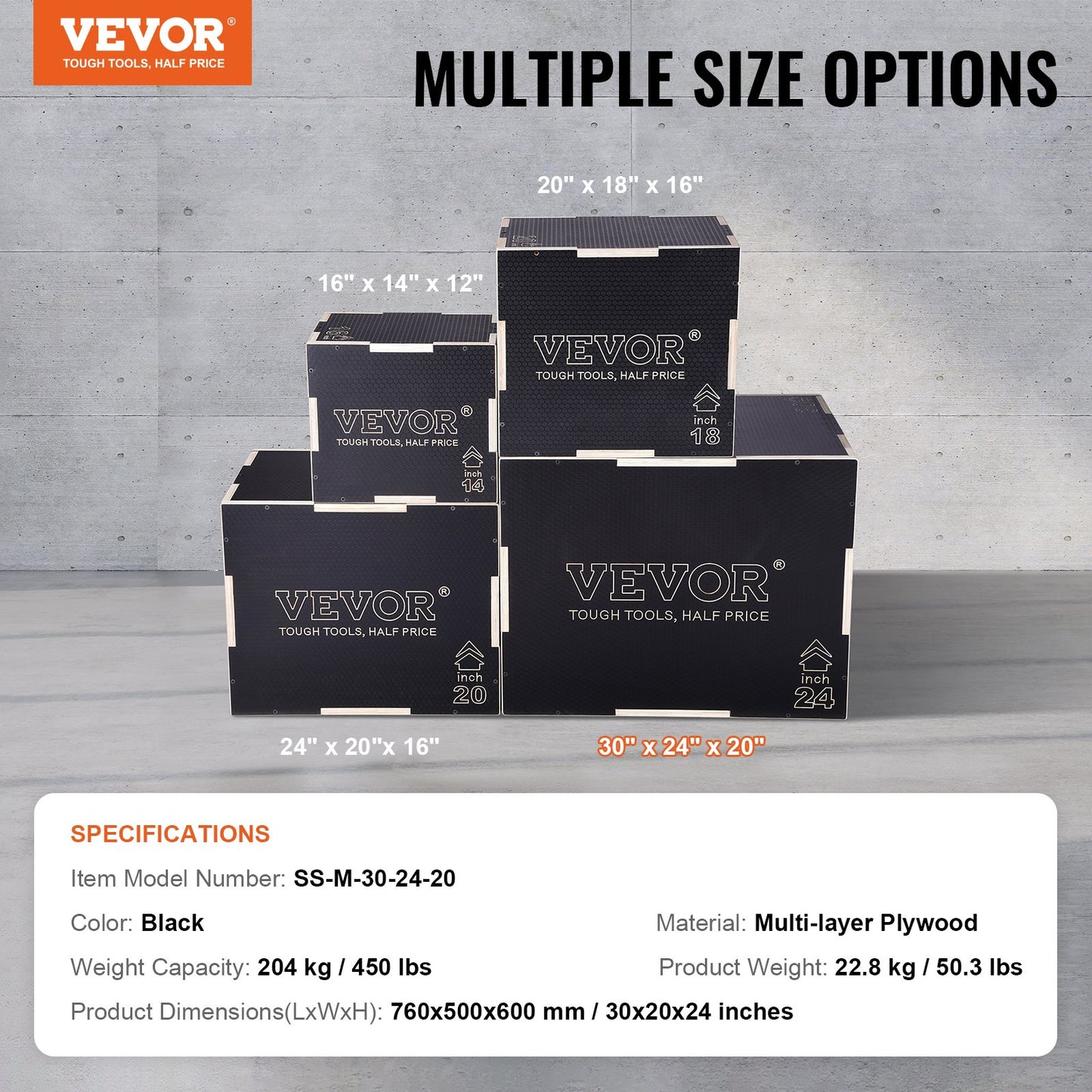 3 in 1 Plyometric Jump Box, 30/24/20 Inch Wooden Plyo Box, Platform & Jumping Agility Box, Anti-Slip Fitness Exercise Step Up Box for Home Gym Training, Conditioning Strength Training, Black