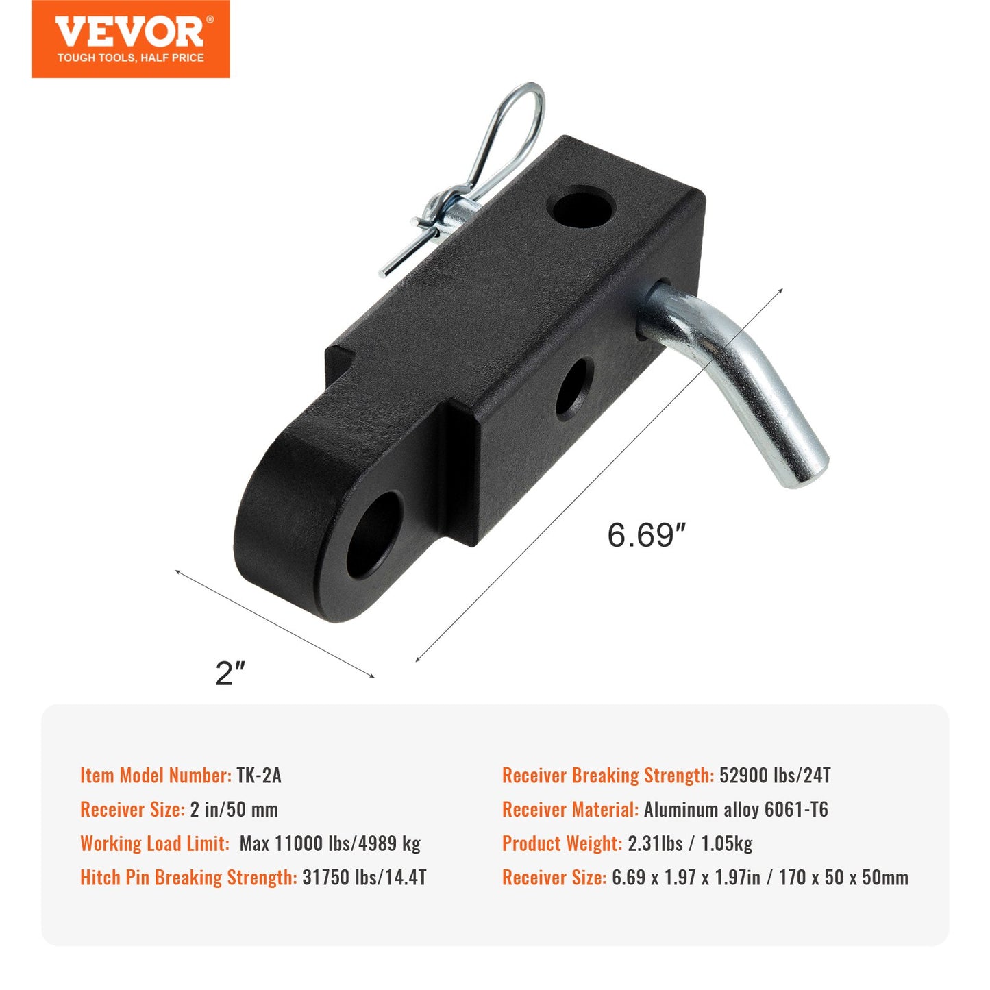 Shackle Hitch Receiver, Fits 2" Receivers, 52900 lbs Breaking Strength, Heavy Duty Towing Accessories with Trailer Hitch Lock Pin for Trucks, Jeeps, Off-Road Vehicle Recovery, Aluminum Alloy
