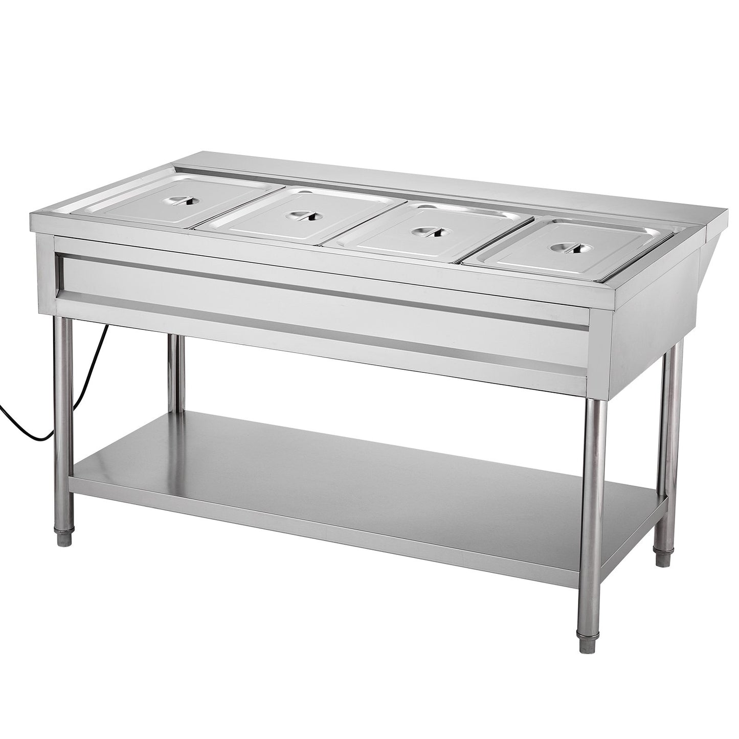 4-Pan Commercial Food Warmer, Electric Steam Table with Independent Temperature Control, 450W x 4 Stainless Steel Buffet Catering Food Warmer with Undershelf and Workspace, for Restaurant