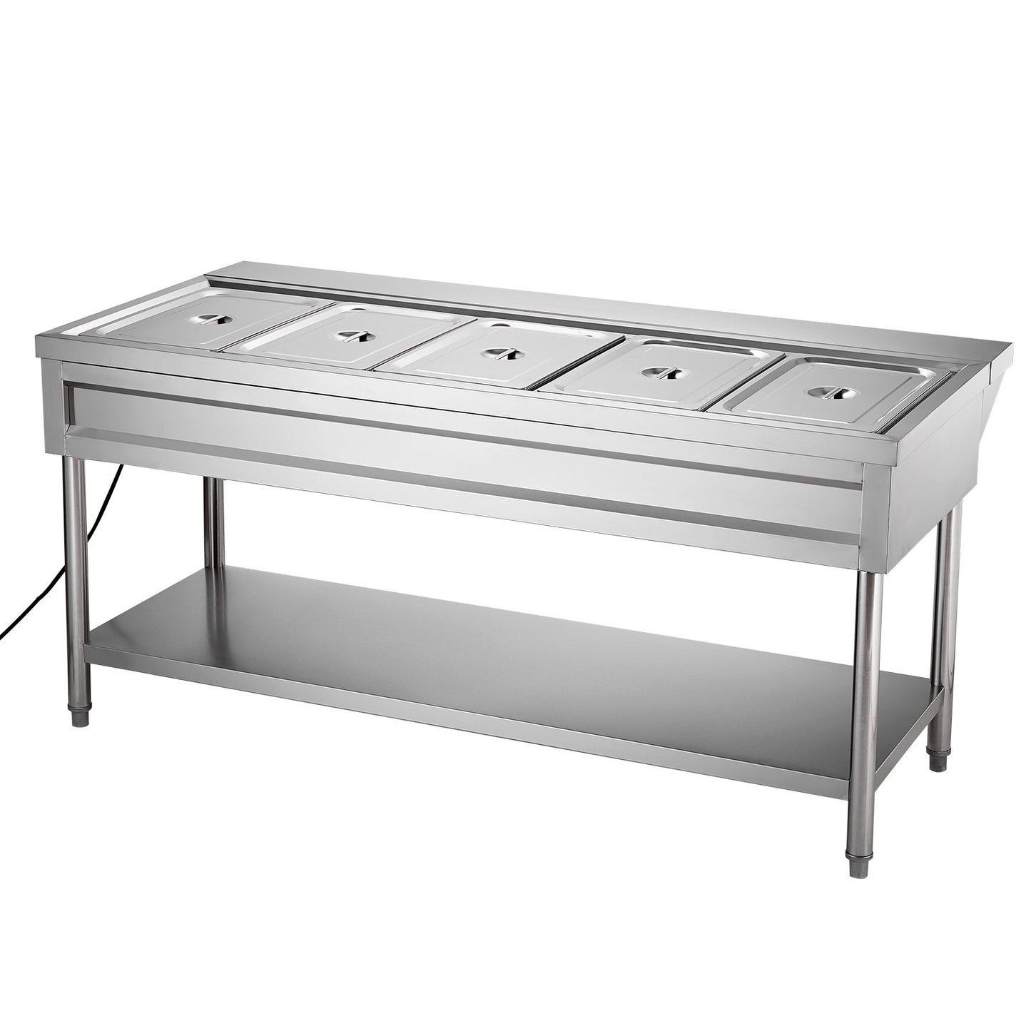 5-Pan Commercial Food Warmer, Electric Steam Table with Independent Temperature Control, 750W x 5 Stainless Steel Buffet Catering Food Warmer with Undershelf and Workspace, for Restaurant