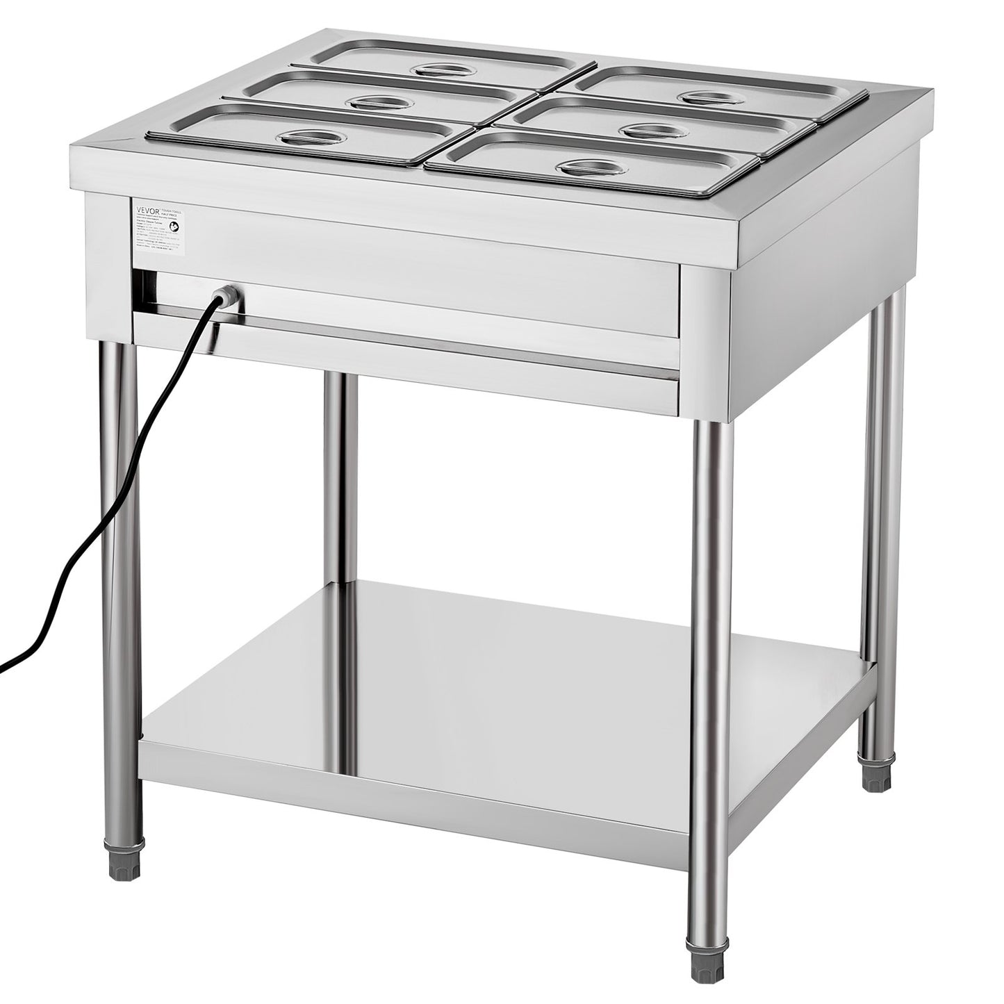 6-Pan Commercial Food Warmer, 6 x 1/3 Pans Electric Steam Table, 1500W Professional Buffet Catering Food Warmer with Undershelf, Stainless Steel Server for Restaurant Party Hotel