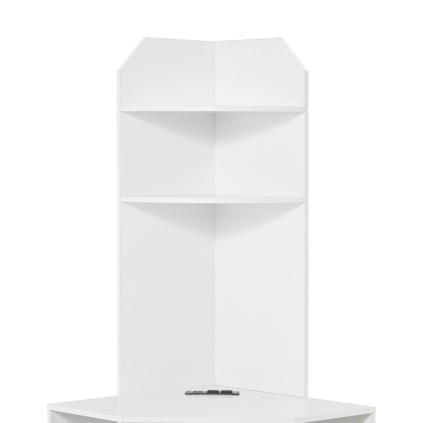 64" Corner Storage Cabinet with Charging Station Adjustable Shelves White