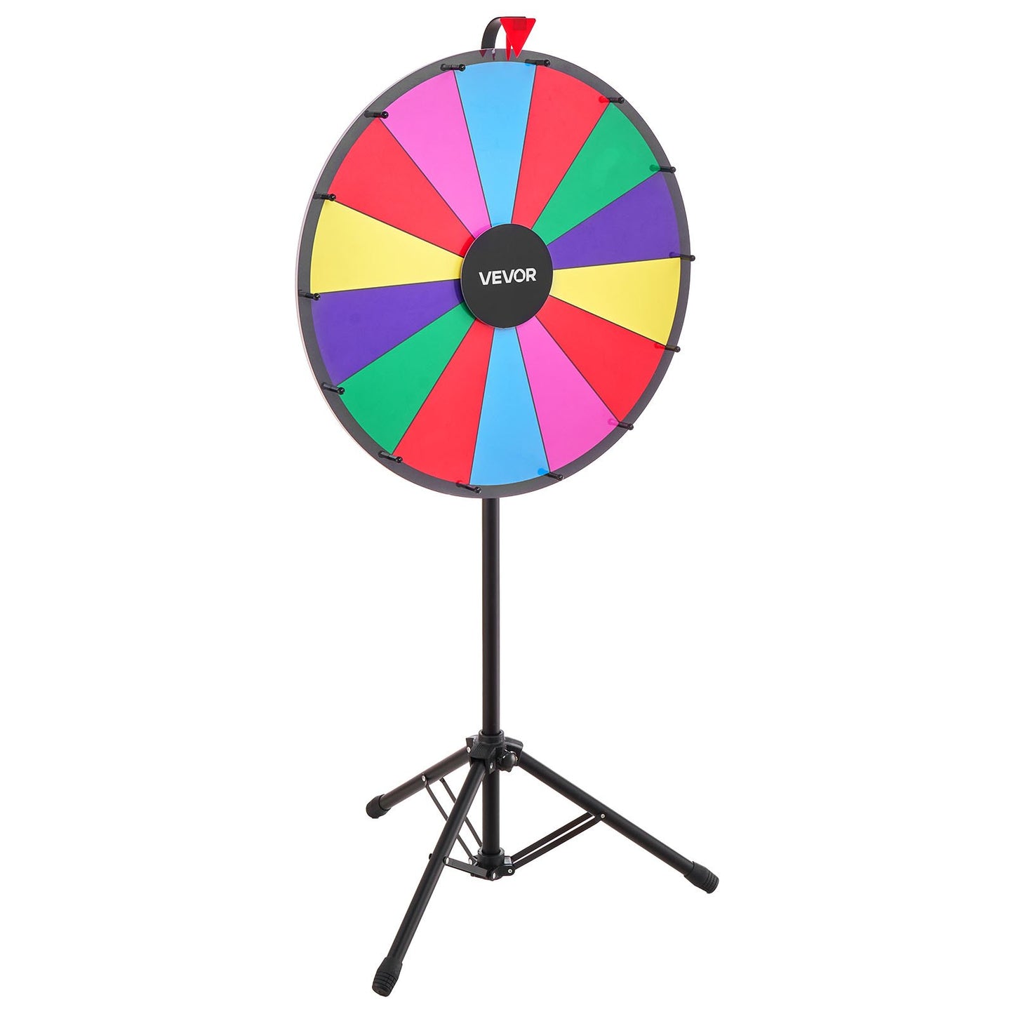 24 in Spinning Prize Wheel, 14 Slots Spinning Wheel with Tripod, Adjustable Height Win Fortune Roulette with a Dry Erase and 2 Markers, 6 Colors, Easy Assembly, for Party Pub Trade Show Carnival