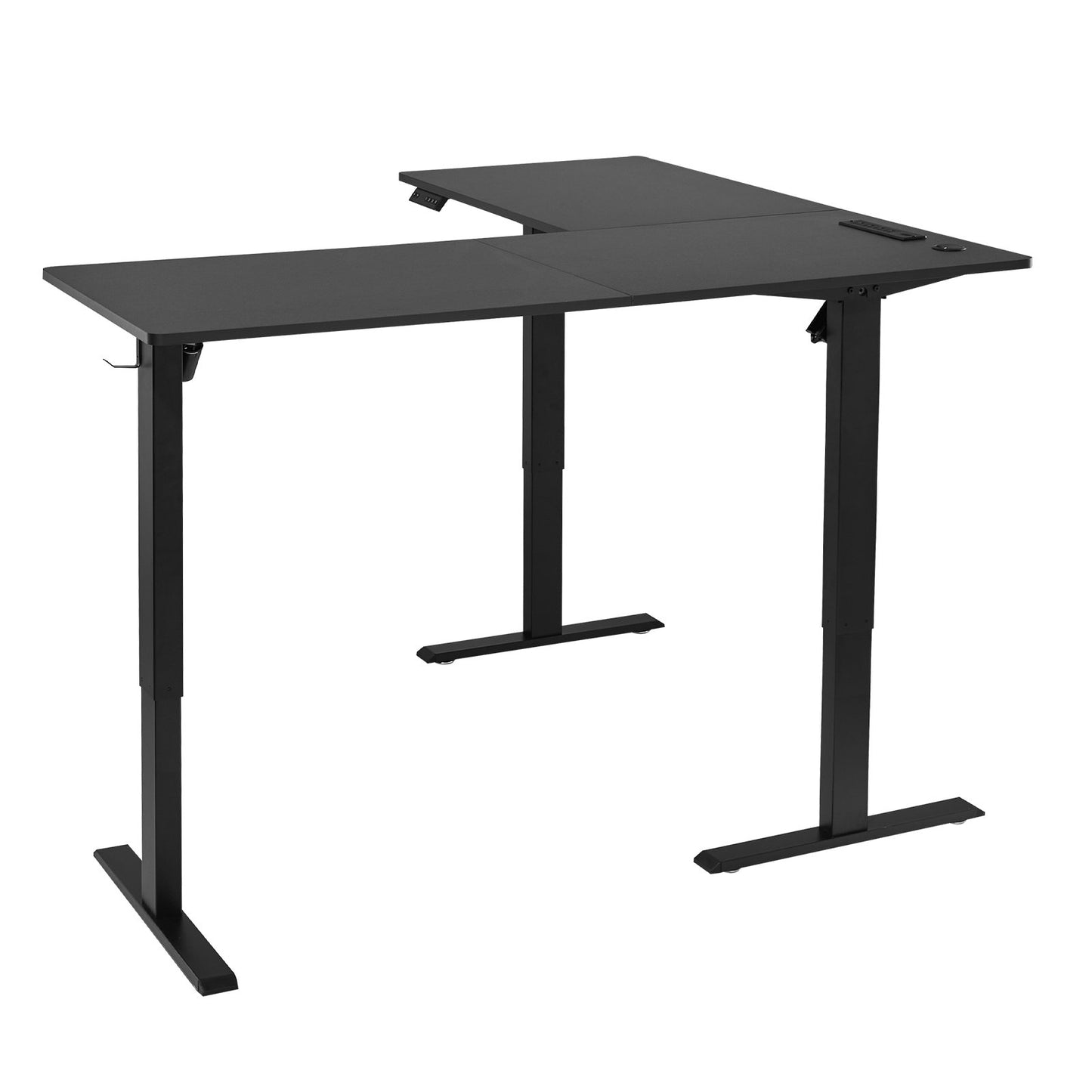 L Shaped Desk, Electric Adjustable Height Corner Gaming Desk with Dual Hooks and Wheels, Heavy Duty Carbon Steel L-Shaped Computer Table with Power Strip for Home Office, Easy to Assemble, Black