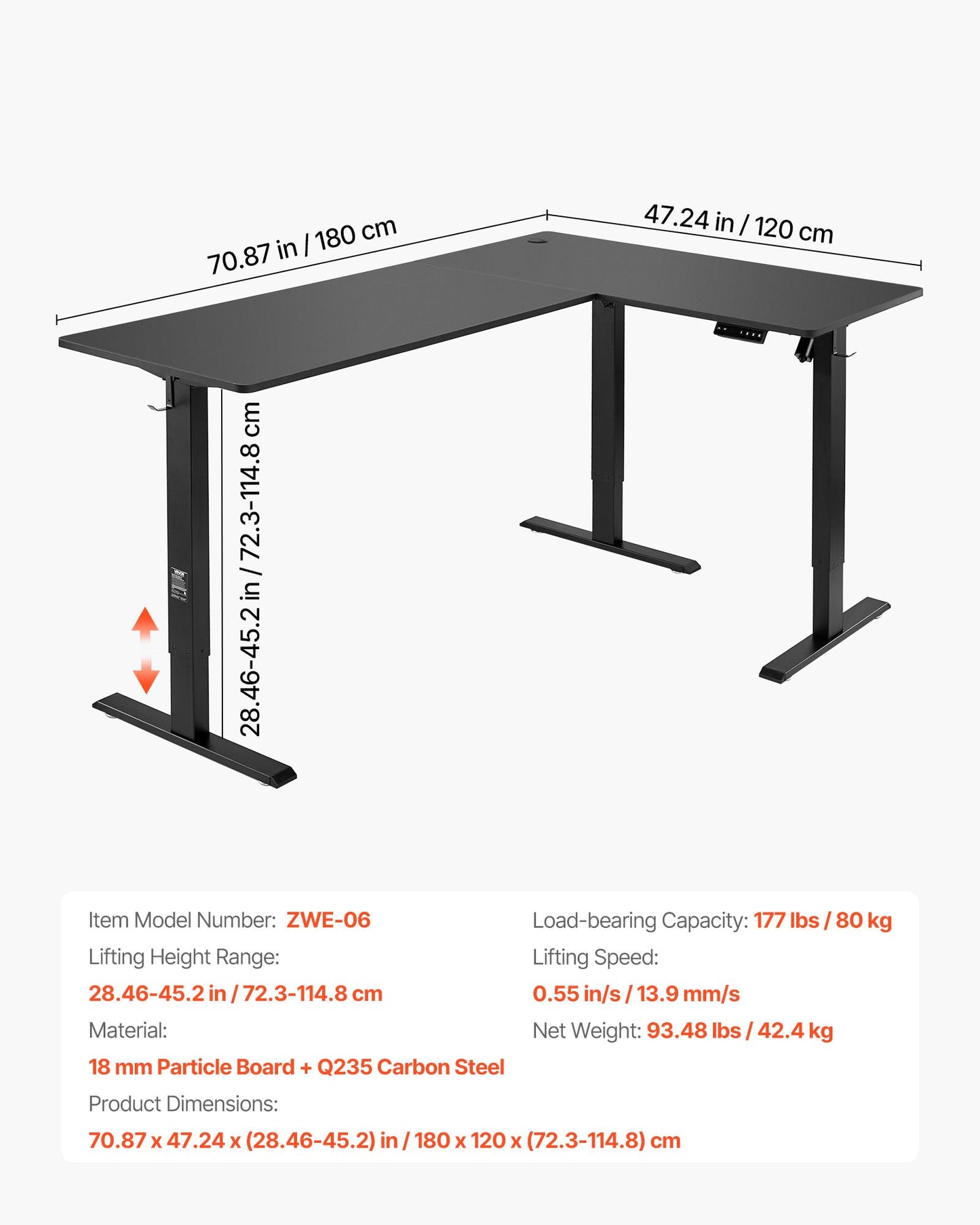 L Shaped Desk, Electric Adjustable Height Corner Gaming Desk with Dual Hooks, Heavy Duty Carbon Steel L-Shaped Computer Table with Power Outlets for Home and Office, Easy to Assemble, Black