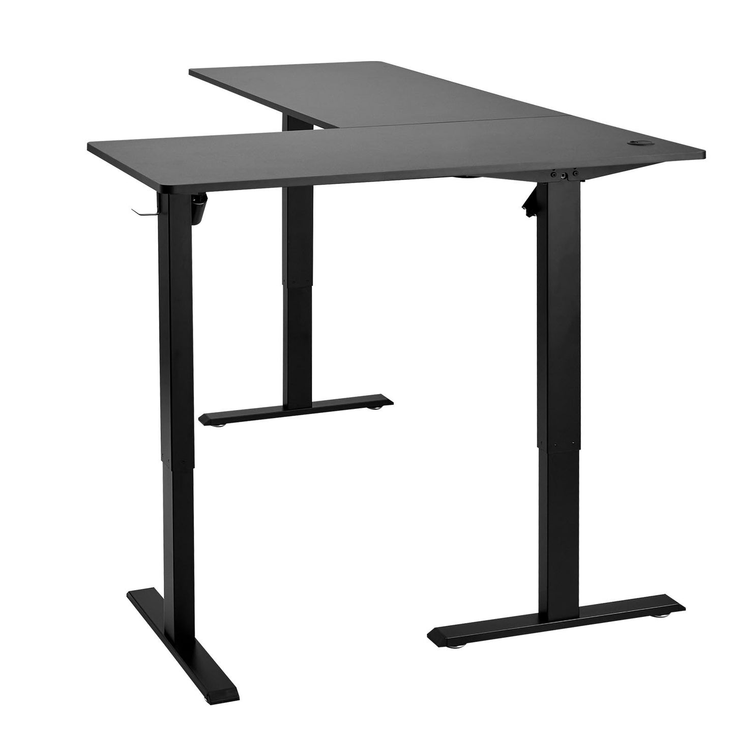 L Shaped Desk, Electric Adjustable Height Corner Gaming Desk with Dual Hooks, Heavy Duty Carbon Steel L-Shaped Computer Table with Power Outlets for Home and Office, Easy to Assemble, Black