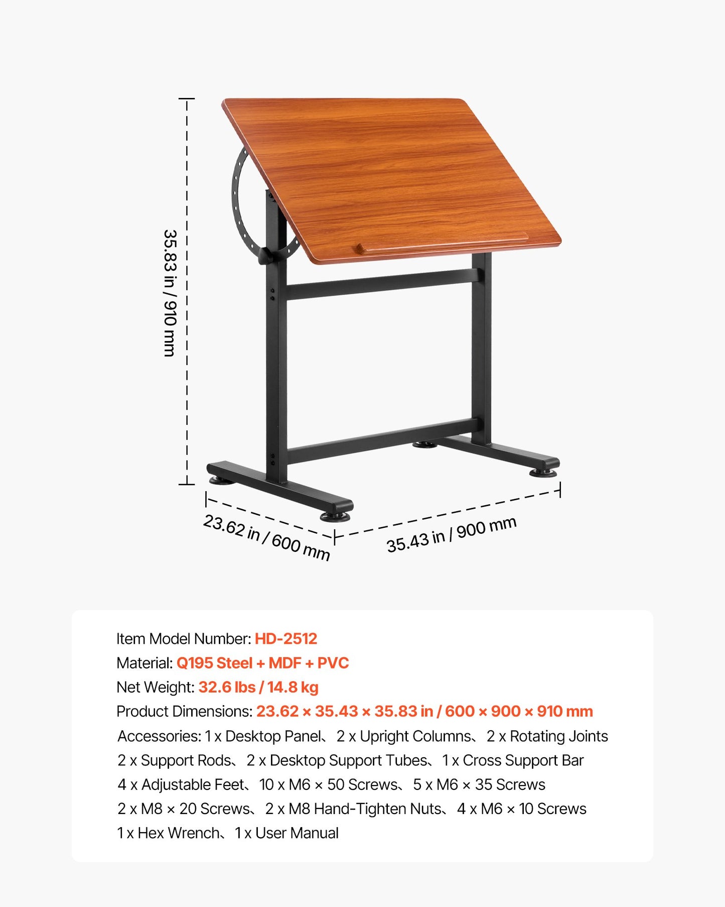 Drafting Table, Adjustable 0°–90° Tilt Drawing Desk, Portable Artist Table with Black H-Frame and Brown Desktop, Wooden Painting Desk Craft Workstation for Reading, Writing, Crafting, Meeting